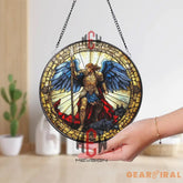 Stained Glass Archangel Michael Suncatcher – Warrior Angel Defeating Evil Religious Window Hanging Panel Divine